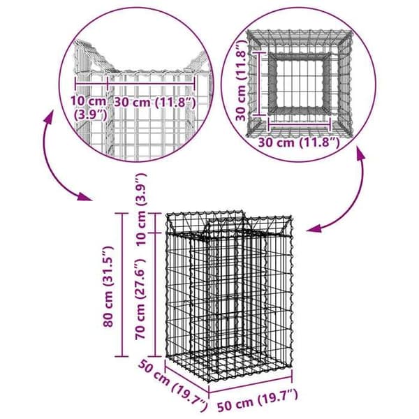vidaXL Hög säng gabion Silver 42033302