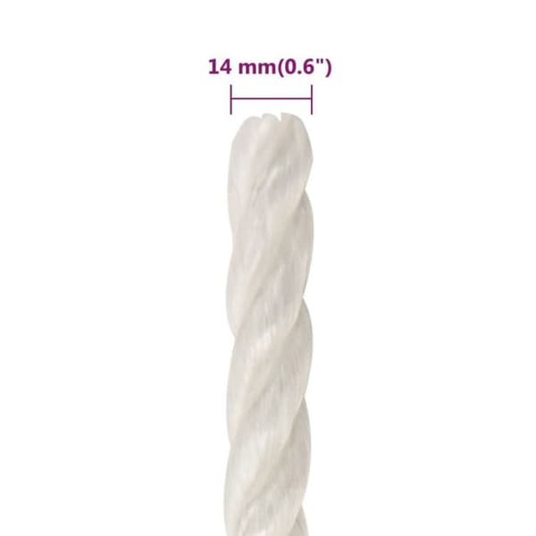 153062 vidaXL Arbetskabel Vit 14 mm 100 m polypropylen