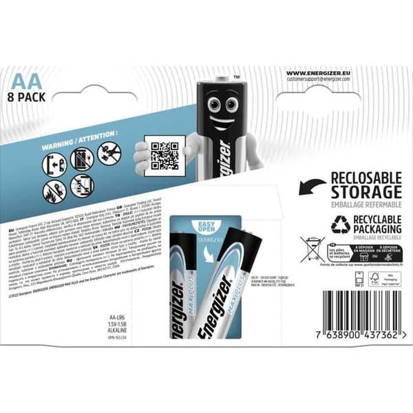 Energizer Max Plus LR6 (AA) alkaliskt batteri 1,5 V 8 st.