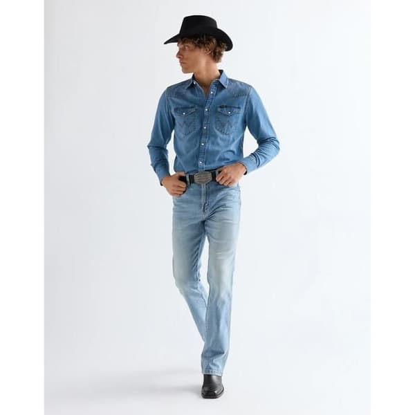 Wrangler Western Mid Light Wash Jeansskjorta - blå