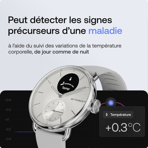 WITHINGS ScanWatch 2 - Förbindelseklocka hälsa ECG SpO2 temperatur 38mm Vit