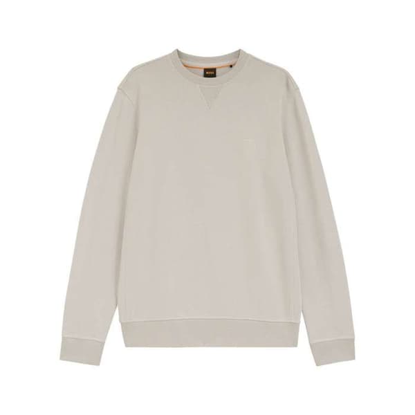 Beige bomullströja med slim fit och ribbad rund halsringning