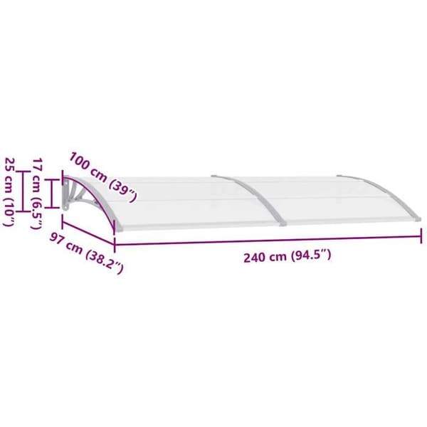 vidaXL Dörrmarkis Grå 240x100 cm Polykarbonat 45631