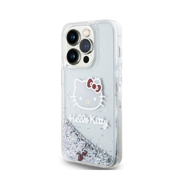 Telefonfodral - HELLO KITTY - iPhone 13 Pro Max - Silver - Flexibelt - Flytande glitter
