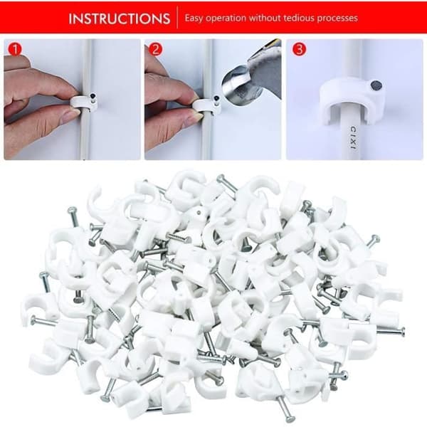 Attache de Cable - Elfcam® - 100 Stycken - Spik i Stål - Storlek: 4mm - Vit