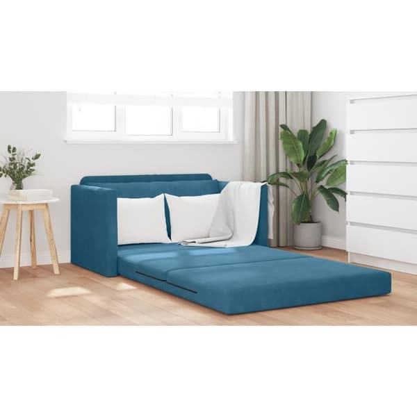 Sängsoffa 2 i 1 Blå 124x204x61 cm i Sammet