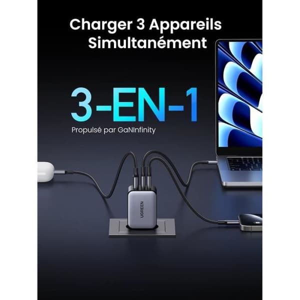 USB-C-laddare - UGREEN - Nexode X - 65W - 3 portar - GaNInfinity