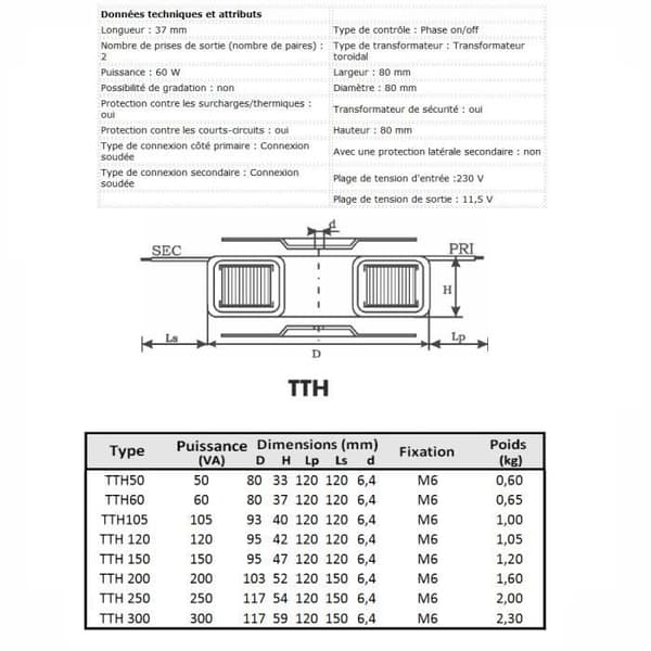 Transformator - TTH - TTH 60 - 60W - Cylindrisk - Inomhus - 230/11.5V