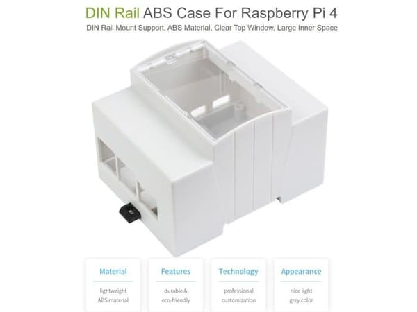 Waveshare DIN Rail ABS-hölje för Raspberry Pi 4 – transparent överfönster