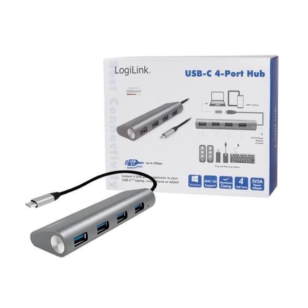 LogiLink UA0309, USB 3.0 (3.1 Gen 1) Type-C, USB 3.0 (3.1 Gen 1) Type-A, 5000 Mbit/s, Grå, Android, Chrome