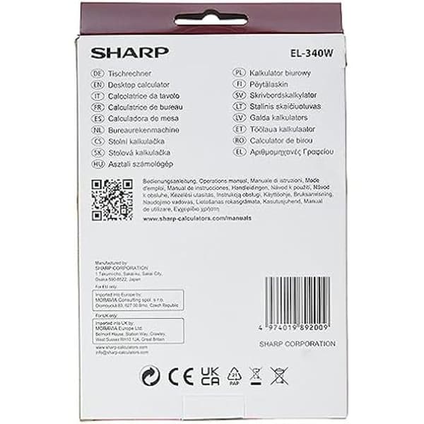 SHARP SH-EL340W bordskalkylator - 12-siffrig skärm - Vit - Solenergi