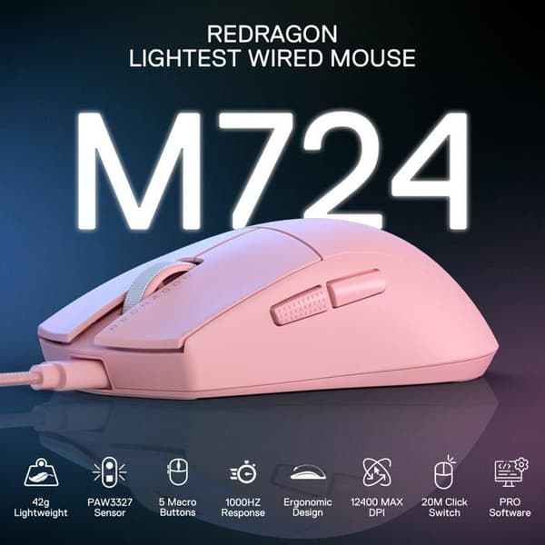 Mus - REDRAGON - M724P - Optisk - 12400 DPI - Trådad