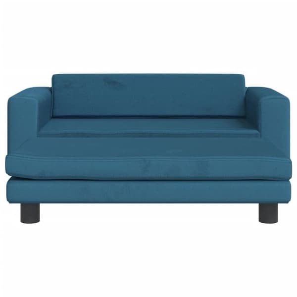 Barnsoffa med fotstöd för barn blå 100x50x30 cm sammet