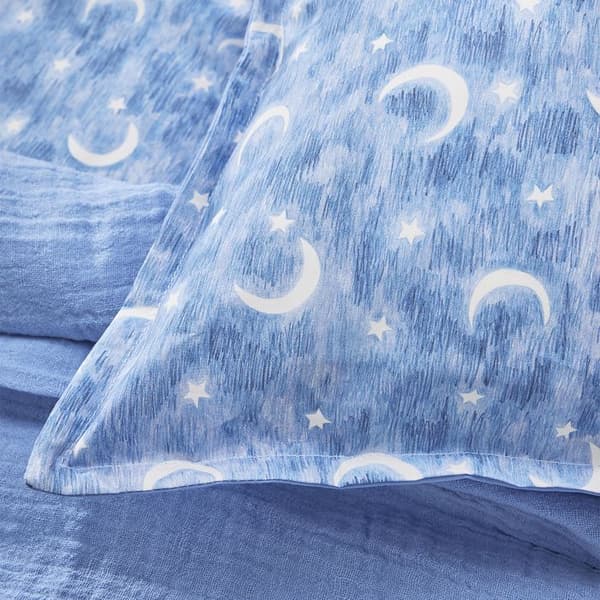 Barnkuddeöverdrag i tryckt percale av bomull, LILLA DRÖMMARE - ESSIX - 65 x 65 cm - Blå