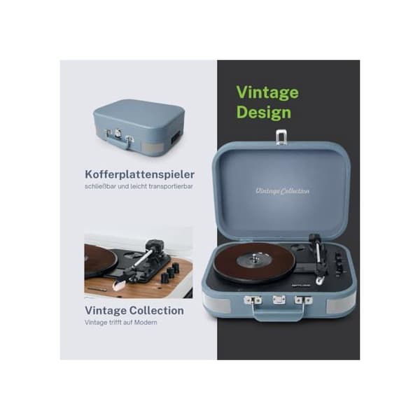 Blå stereo vinylspelare 33/45/78 varv MT-201BVB-MATCH