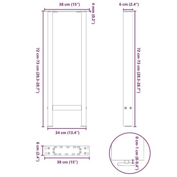 vidaXL Konsolbordsben Vit 2 delar 38 x (72-73) cm Stål 4013297