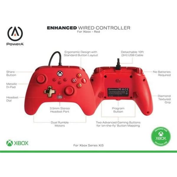 Kabelansluten handkontroll - Röd - Xbox Series X och S