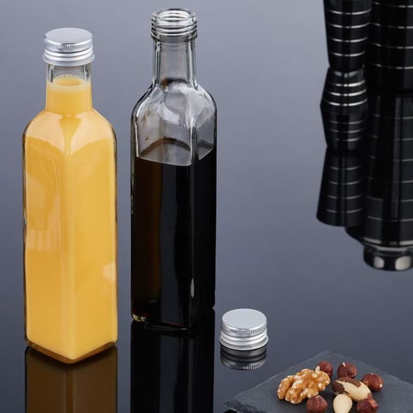 Relaxdays Små glasflaskor, set med 16, flaskor för sprit, oljor, 250 ml, skruvkork, transparent
