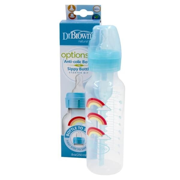 Biberon - DR. BROWN'S - 250ml - Blå - Sippy + Napp L3 - Lätt övergång