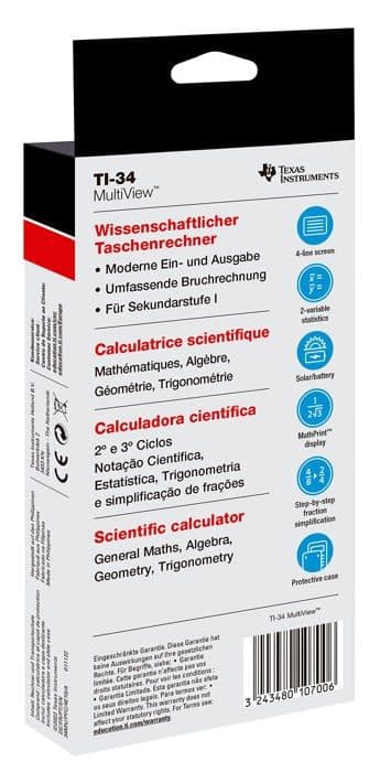 Texas Instruments TI-34 MultiView (34MV/FC/4E10) — Kalkylator, blå