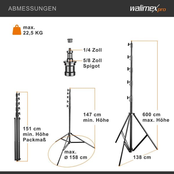 WALIMEX JUMBO STATIV FÖR LAMPA 600 CM