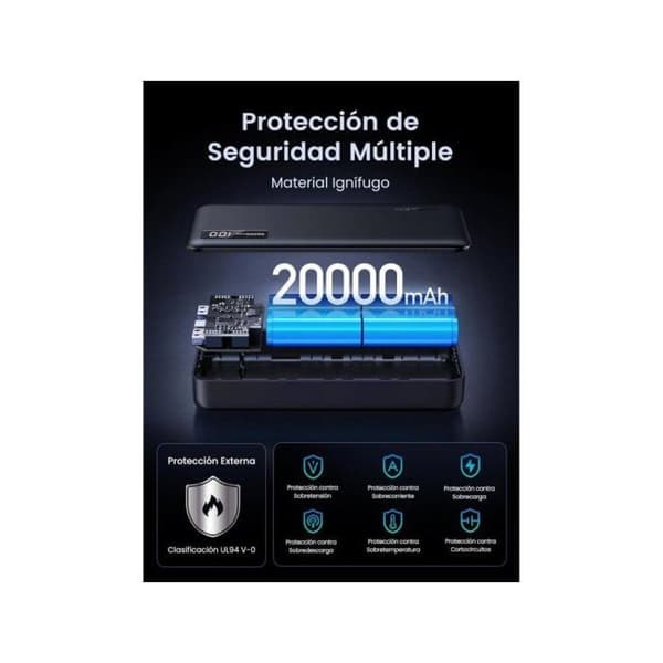 Extern Baterie - UGREEN - 20000mAh - 22.5W - Snabbladdning - LED-display