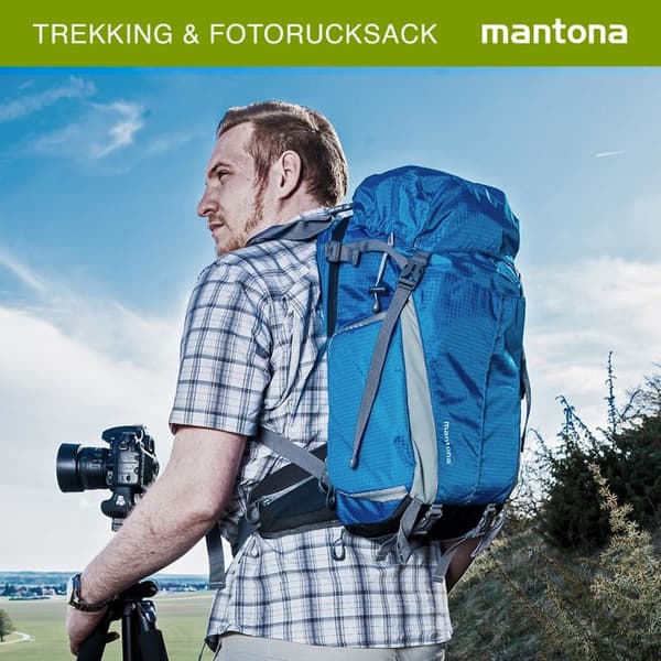 Mantona Elements Outdoor - Fotoryggsäck + kamerafodral blå/grå