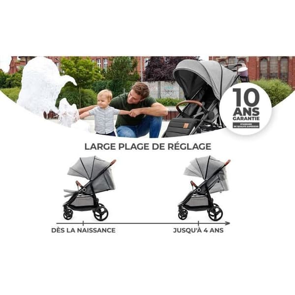 KINDERKRAFT - Stadsvagn GRANDE PLUS - 4 hjul - Grå