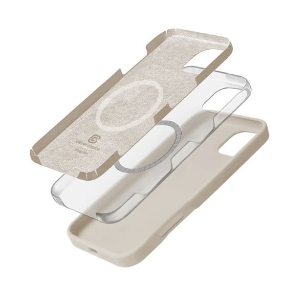 Silikonskal för iPhone 16 Pro Max - CRONG - Beige Sten - MagSafe - Elegant Design - Hållbart Skydd