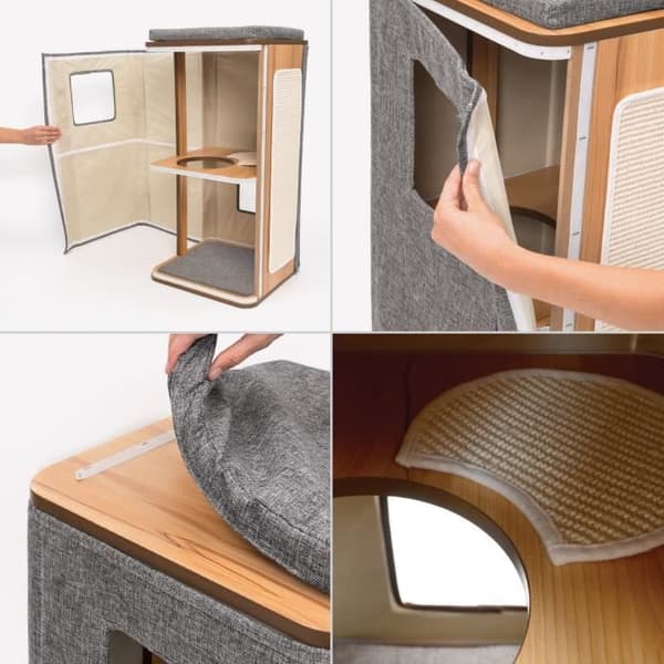 VESPER MDF Cat Tree - 42,5 x 87 x 42,5 cm - Stengrå
