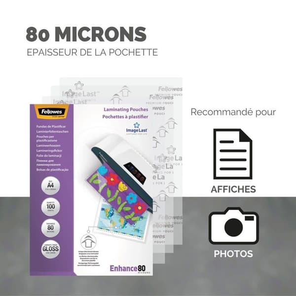 Fellowes Plastfickor A4 80 µm (2×80) Glansig - Pack 5×100 (500 st)