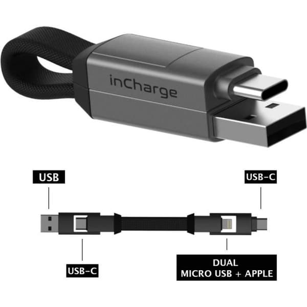 Laddkabel - ROLLING SQUARE - incharge 6 - Allt-i-ett - USB-C - Lightning - Micro-USB