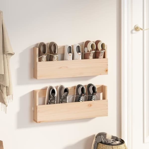 vidaXL Wall Skoställ 2 st 59x9x23 cm Solid Furu 833273