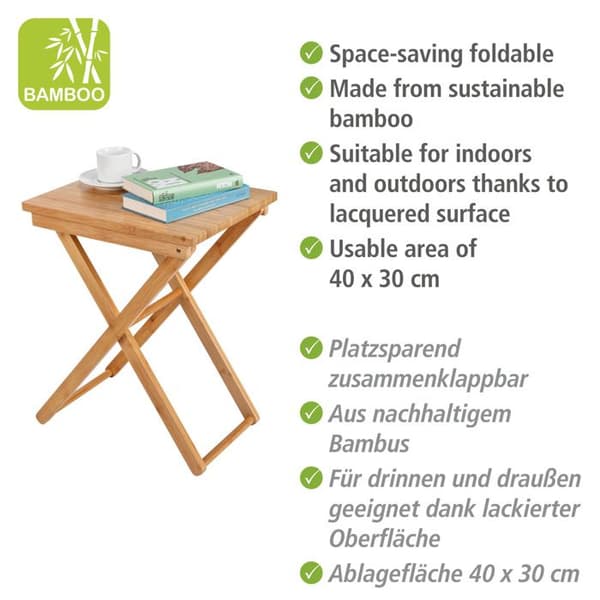 Fällbart sidobord - WENKO - MAUI - Bambu - Kompakt - 42x52x31 cm