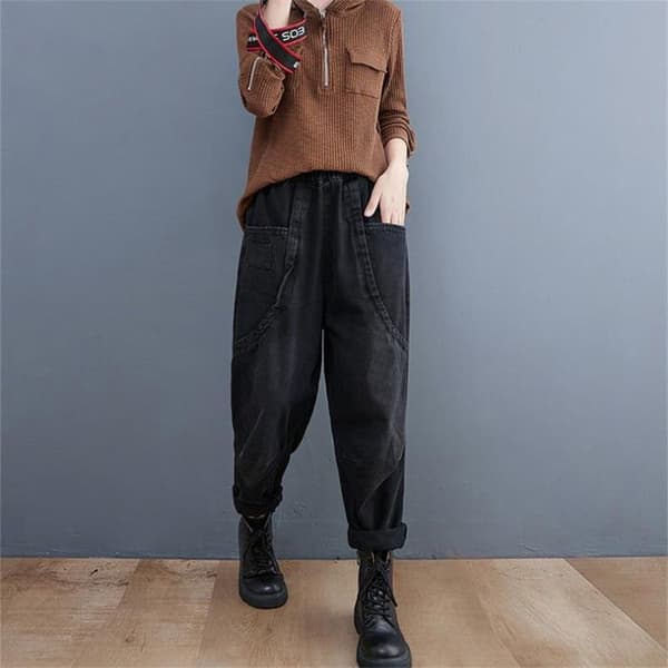 Jeans Dam - KJEHOME - Harem - Hög midja - Svart - Stretchig bomull