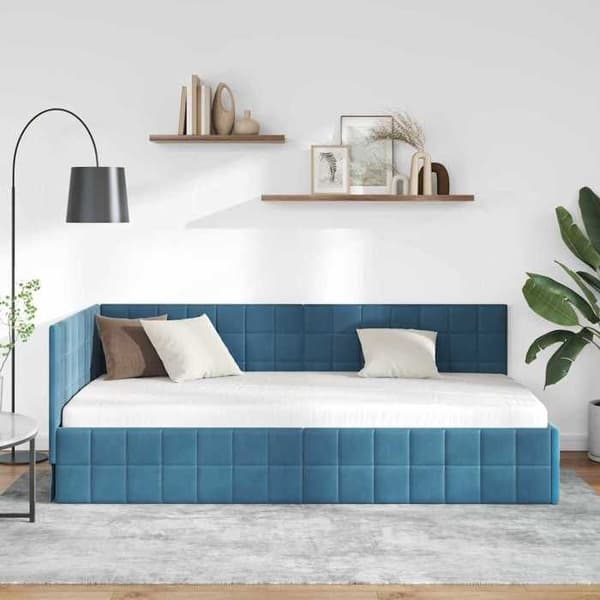 vidaXL Hörnsängram Blå 100 cm x 200 cm Sammet 42016397