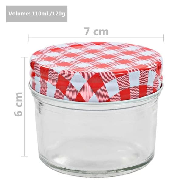 48 st Pots med syltlock vita och röda Glas 110 ml