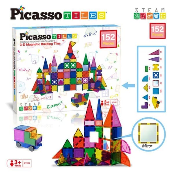 Picasso Tiles magnetiska plattor med speglar - 152 bitar - utbildningsleksak