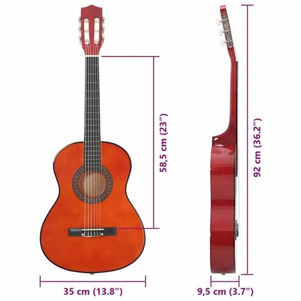 vidaXL klassisk gitarrset för barn och nybörjare 8 st 3/4 36"