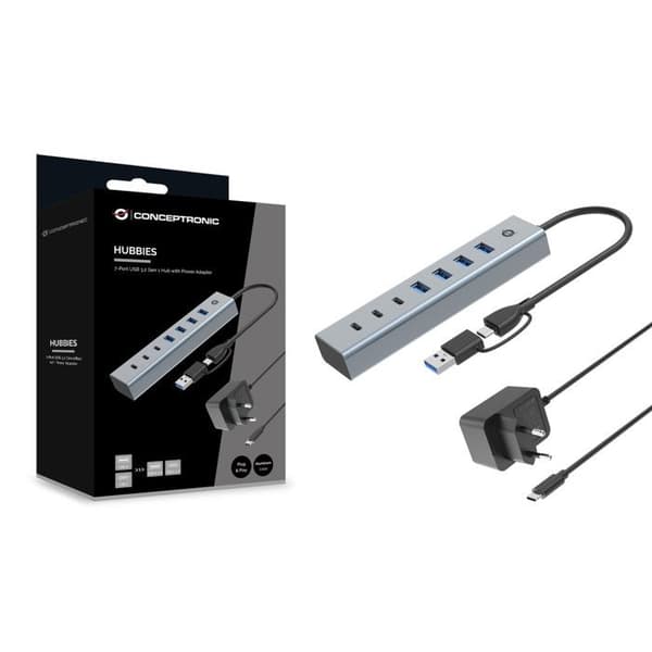 7-port Usb 3.0 Hub + Strömförsörjningsadapter