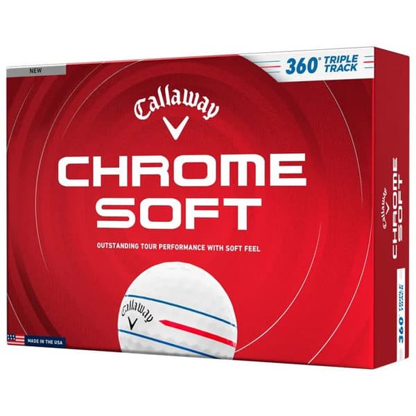 Låda med 12 Callaway Chrome Soft Triple Track 360 golfbollar