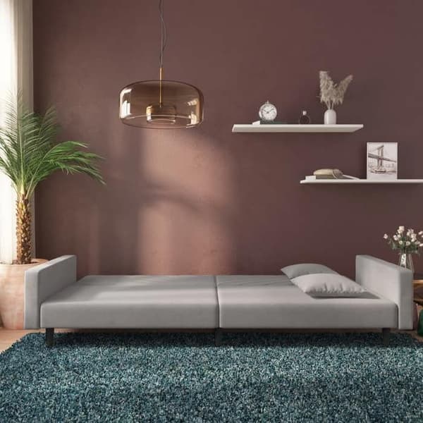 vidaXL 2-sits bäddsoffa med två kuddar ljusgrå sammet 375918