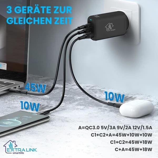 USB-laddare CA 65W GAN Extralink Smart Life