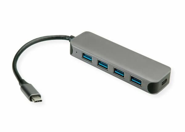 USB-hub - VALUE - 4 portar Typ A - 1 port Typ C - USB 3.2 Gen 1 - Ladda PD
