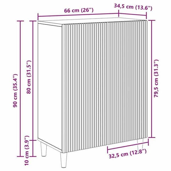 vidaXL Buffé Sonoma grå 66 x 34,5 x 90 cm Ingenjörsträ 894591
