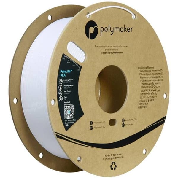 Polymaker PA02096 Filament PLA hög styvhet, hög draghållfasthet 1.75 mm 1000 g kall vit PolyLite™ 1