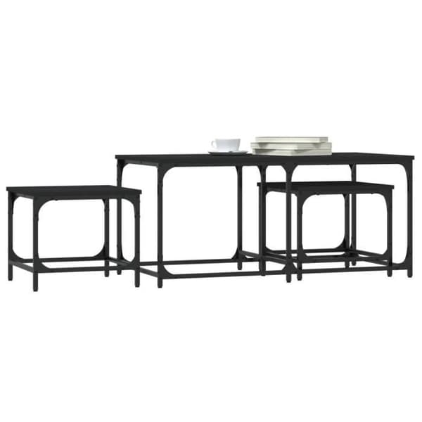 vidaXL Häckande soffbord 3 st Black Engineered Wood 835389