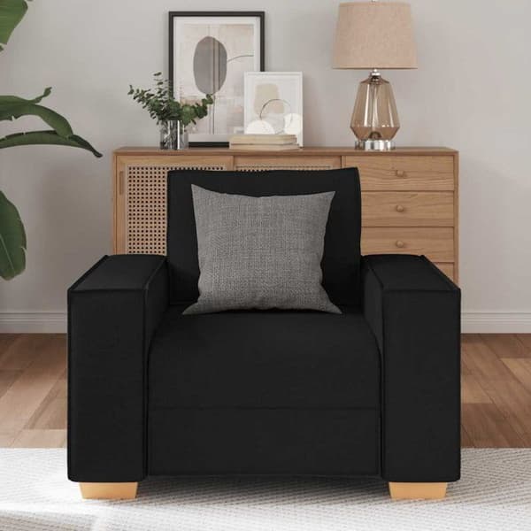Fåtölj - Svart - 100% polyester - 1 plats - Breda armstöd