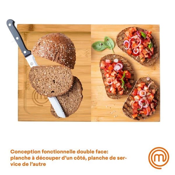 MasterChef bambuskärbräda vändbar 38,5×26,5×2 cm - saftkant, integrerad kant