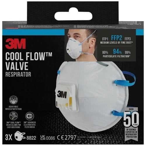 3M - Dammskyddsmask - FFP2 - Med ventil - 3-pack